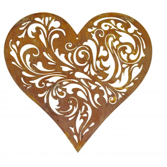 Herzige Dinge - Edelrost Dekoherzen Barock Herz  (groß) zum Hängen oder Wandbefestigung - aufwändiges Muster Höhe 36 cm, Breite 
