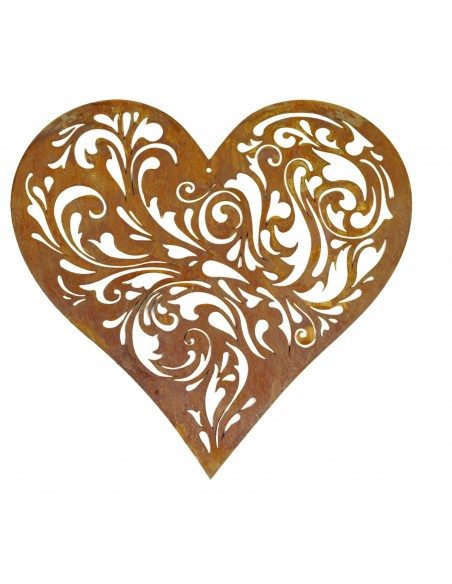 Herzige Dinge - Edelrost Dekoherzen Barock Herz  (groß) zum Hängen oder Wandbefestigung - aufwändiges Muster Höhe 36 cm, Breite 