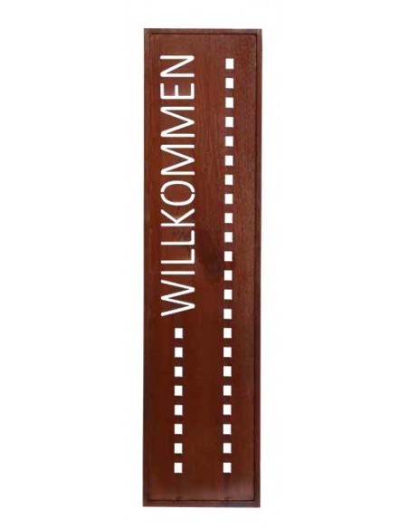 Gartendeko Rost Schmale Sichtschutzwand - Willkommen - mit Quadraten für Hängetöpfe  Höhe 200cm Modern und zeitlos zugleich - di