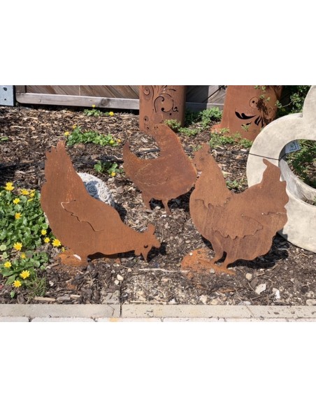 Frühling / Ostern Henne schaut seitlich 40 cm - Edelrost Huhn 
Höhe 40 cm
Breite 27 cm
mit Bodenplatte
