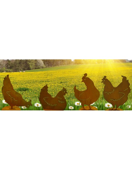 Frühling / Ostern Henne schaut seitlich 40 cm - Edelrost Huhn 
Höhe 40 cm
Breite 27 cm
mit Bodenplatte
