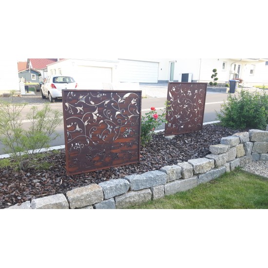Sichtschutzwände und Paravents Florenz Sichtschutzzaun Höhe 100 cm - Breite 100 cm - Barocke Gartendeko Florenz aus Edelrost mit