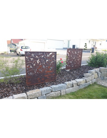 Sichtschutzwände und Paravents Florenz Sichtschutzzaun Höhe 100 cm - Breite 100 cm - Barocke Gartendeko Florenz aus Edelrost mit