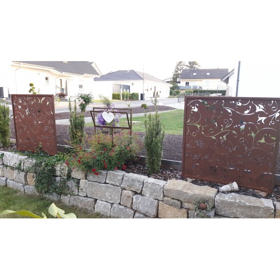 Sichtschutzwände und Paravents Florenz Sichtschutzzaun Höhe 100 cm - Breite 100 cm - Barocke Gartendeko Florenz aus Edelrost mit