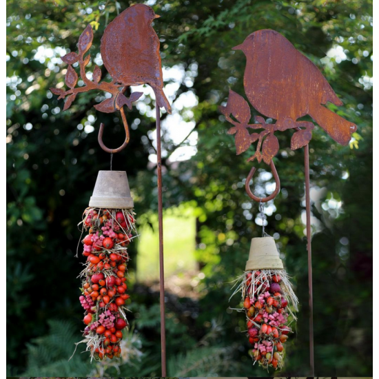 Vogel Deko Vogel  -B- über Schulter schauend auf Ast mit Laternenstab - Höhe 28 cm Gartenstecker 160 cm hoch 
Höhe 28 cm
Breit