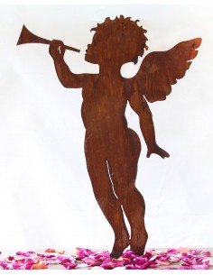 Rost Engelchen mit Trompet, Höhe 25 cm, Putte Engelsputte