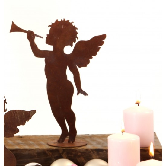 Rost Engelchen mit Trompet, Höhe 25 cm, Putte Engelsputte