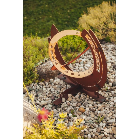 Sonnenuhren Edelrost Sonnenuhr mit aktueller Ortszeit - 57 cm hoch - dekorative Rostfigur für den Garten Voll funktionstüchtig u