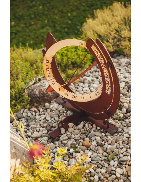 Sonnenuhren Edelrost Sonnenuhr mit aktueller Ortszeit - 57 cm hoch - dekorative Rostfigur für den Garten Voll funktionstüchtig u