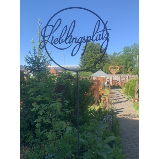 Gartendeko Rost Lieblingsplatz im Ring mit Steckverbindung Ø 40 cm Lieblingsplatz Schriftzug im Ring aus Metall

Ø 40 cm
unte