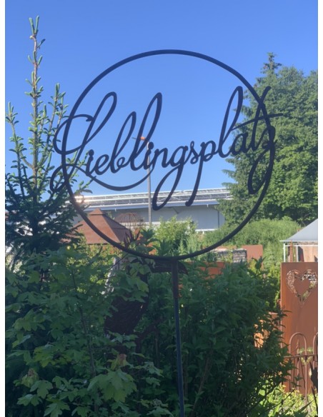 Gartendeko Rost Lieblingsplatz im Ring mit Steckverbindung Ø 40 cm Lieblingsplatz Schriftzug im Ring aus Metall

Ø 40 cm
unte