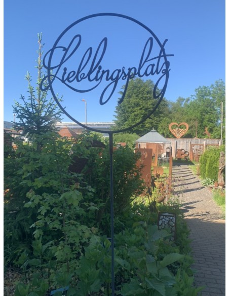 Gartendeko Rost Lieblingsplatz im Ring mit Steckverbindung Ø 40 cm Lieblingsplatz Schriftzug im Ring aus Metall

Ø 40 cm
unte