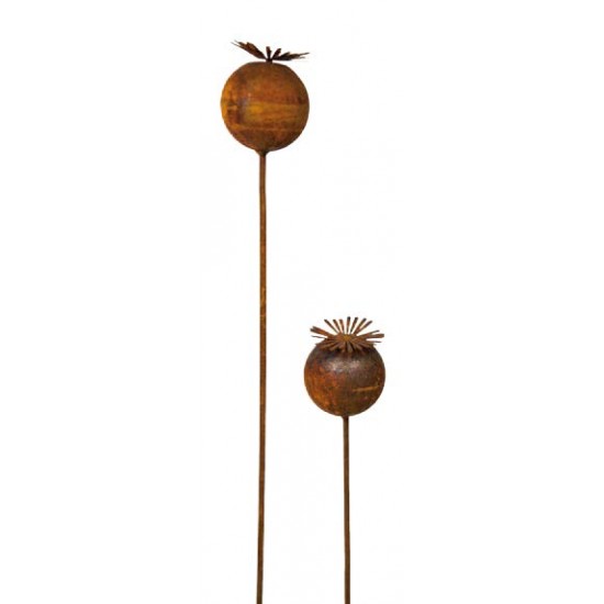 Gartendeko Rost Mohnkapsel Gartenstecker Höhe 40 cm 
Höhe 6,5 cm
Breite 6,5 cm
Stangen Höhe 40 cm
