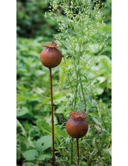 Gartendeko Rost Mohnkapsel Gartenstecker Höhe 40 cm 
Höhe 6,5 cm
Breite 6,5 cm
Stangen Höhe 40 cm
