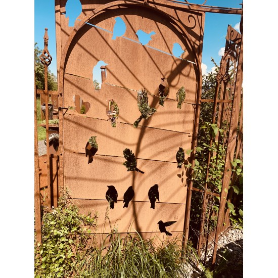 Sichtschutzwände und Paravents Metall Sichtschutzwand mit Vogelmuster - Linea - Höhe 200 cm 
Sichtschutzwand mit Vögeln auf der