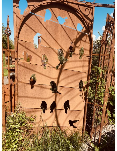 Sichtschutzwände und Paravents Metall Sichtschutzwand mit Vogelmuster - Linea - Höhe 200 cm 
Sichtschutzwand mit Vögeln auf der