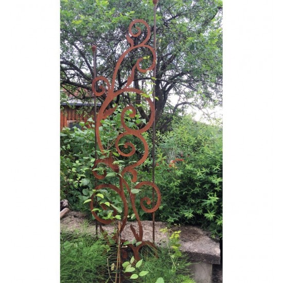 Barock Deko Rosen Rankhilfe Metall  - Dornröschen - mit 2 verschieden hohen Stäben und Kugeln - Höhe 190 cm Die Edelrost Rankhil