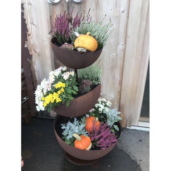 kreative Pflanzgefäße  Halbkugel Pflanzturm Topsy Truvy - Höhe 95 cm -  Pflanzgefäß Edelrost Ein ganz aussergewöhnlicher moderne