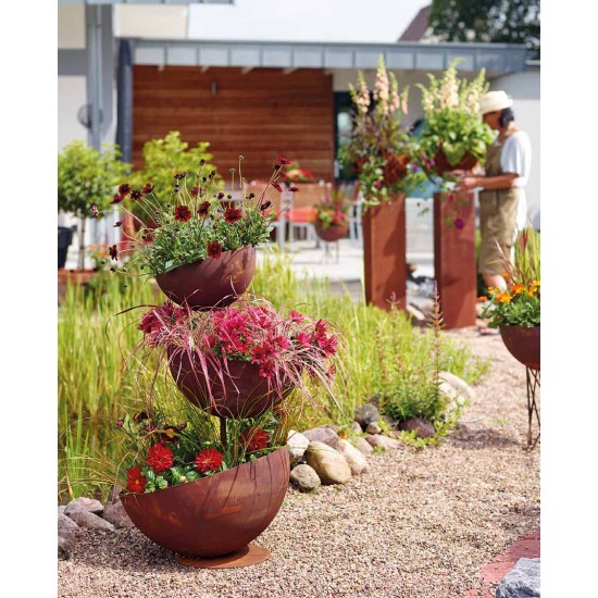 kreative Pflanzgefäße  Halbkugel Pflanzturm Topsy Truvy - Höhe 95 cm -  Pflanzgefäß Edelrost Ein ganz aussergewöhnlicher moderne