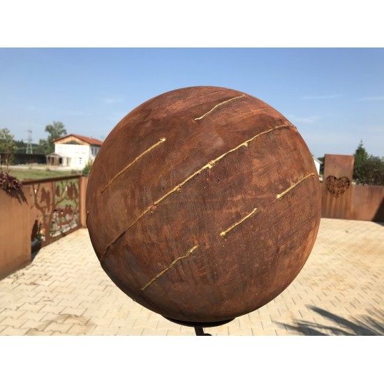 40 cm Kugeln Geschlossene Deko Kugel mit unregelmäßigen Goldstreifen - Ø 40 cm - Gartenkugel Edelrost Kugel aus Metall geschloss