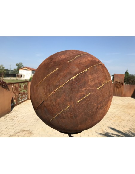 40 cm Kugeln Geschlossene Deko Kugel mit unregelmäßigen Goldstreifen - Ø 40 cm - Gartenkugel Edelrost Kugel aus Metall geschloss