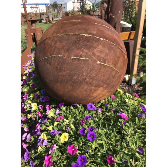 40 cm Kugeln Geschlossene Deko Kugel mit unregelmäßigen Goldstreifen - Ø 40 cm - Gartenkugel Edelrost Kugel aus Metall geschloss