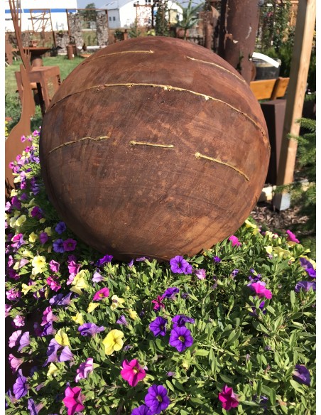 40 cm Kugeln Geschlossene Deko Kugel mit unregelmäßigen Goldstreifen - Ø 40 cm - Gartenkugel Edelrost Kugel aus Metall geschloss