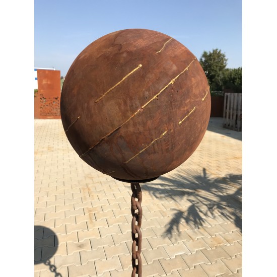 40 cm Kugeln Geschlossene Deko Kugel mit unregelmäßigen Goldstreifen - Ø 40 cm - Gartenkugel Edelrost Kugel aus Metall geschloss