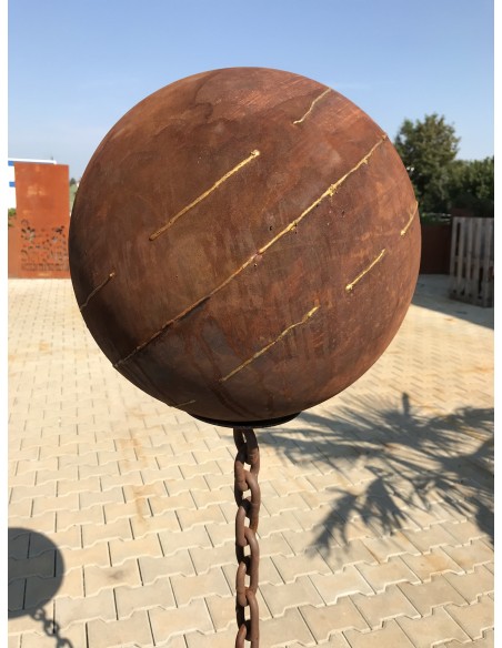 40 cm Kugeln Geschlossene Deko Kugel mit unregelmäßigen Goldstreifen - Ø 40 cm - Gartenkugel Edelrost Kugel aus Metall geschloss