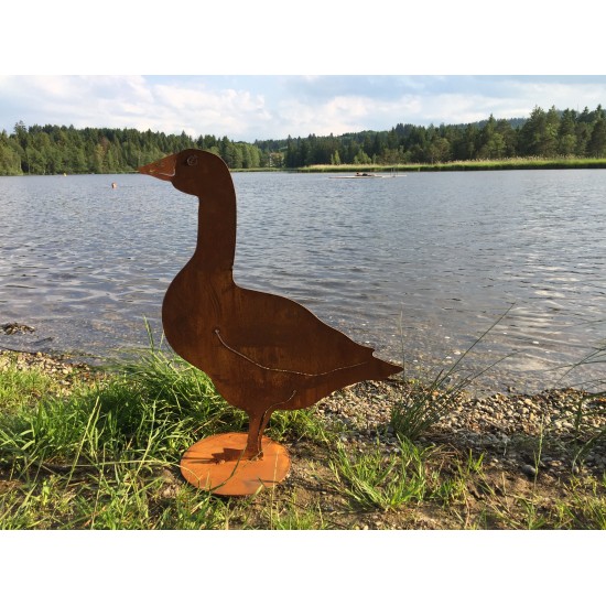 Frühlingsdeko Deko Gans Gartenfigur Metall - stehend seitlich - Höhe 60 cm 
Höhe 60 cm,
auf Bodenplatte
