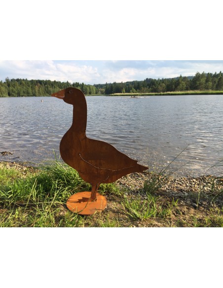 Frühlingsdeko Deko Gans Gartenfigur Metall - stehend seitlich - Höhe 60 cm 
Höhe 60 cm,
auf Bodenplatte
