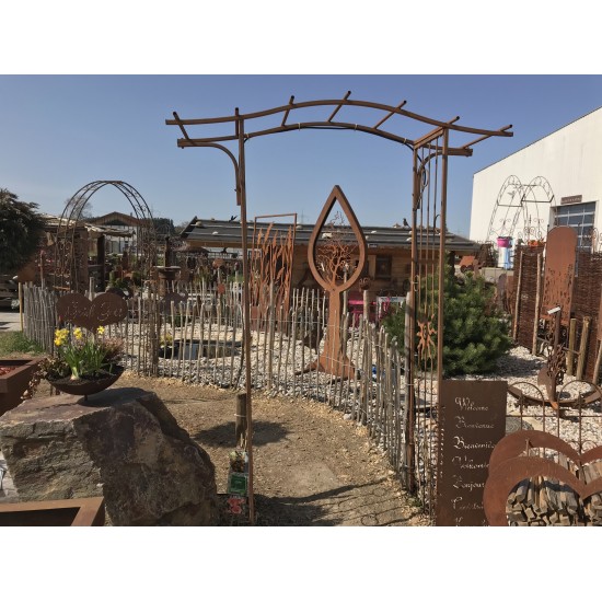 Rosenbogen Metall Rosenbogen Pergola 100 x 220 edelrost 
Höhe 220 cm
Breite 100 cm
Tiefe 44 cm
