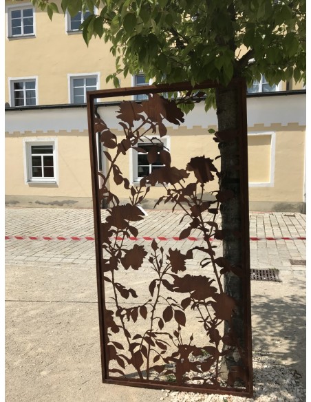 Sichtschutz 2m hoch - 200 cm Sichtschutzzaun Elemente Metall Sichtschutzwand - Lovely - mit Rosen Motiv - Höhe 200 cm - Breite 1