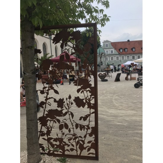 Sichtschutz 2m hoch - 200 cm Sichtschutzzaun Elemente Metall Sichtschutzwand - Lovely - mit Rosen Motiv - Höhe 200 cm - Breite 1