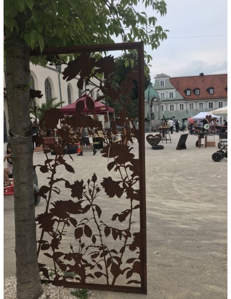 Sichtschutz 2m hoch - 200 cm Sichtschutzzaun Elemente Metall Sichtschutzwand - Lovely - mit Rosen Motiv - Höhe 200 cm - Breite 1