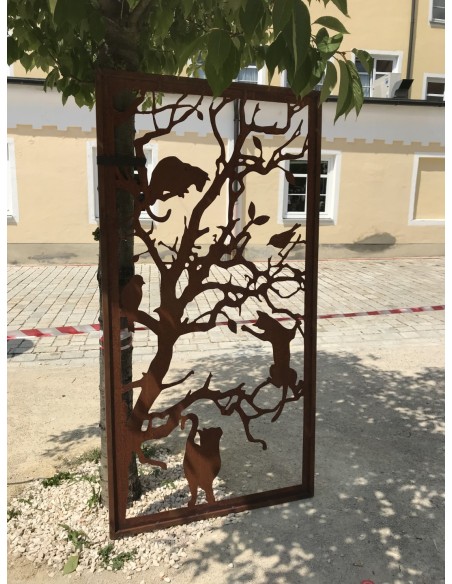 Deko Katzen und Mäuse Sichtschutzwand Katzen - Metall Paravent 200 cm hoch 


ausgefallener 2 m hoher Sichtschutz mit Katzenm