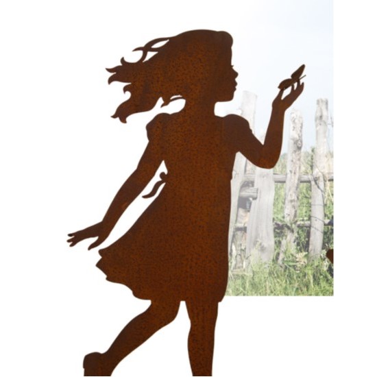 Menschen und Silhouetten Kinderfigur Mädchen - Greta - mit Schmetterling - Rückseitig mit Rohr - 110 cm hoch Mädchen mit einem S