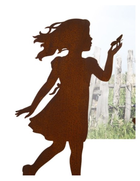 Menschen und Silhouetten Kinderfigur Mädchen - Greta - mit Schmetterling - Rückseitig mit Rohr - 110 cm hoch Mädchen mit einem S Menschen und Silhouetten Kinderfigur Mädchen - Greta - mit Schmetterling - Rückseitig mit Rohr - 110 cm hoch Mädchen mit einem S