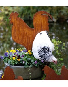 Gartendeko Rost Hahn seitlich stehend auf Platte - 46 cm hoch Hahn seitlich stehend auf einer Standplatte.
Höhe 46 cm
Breite 2