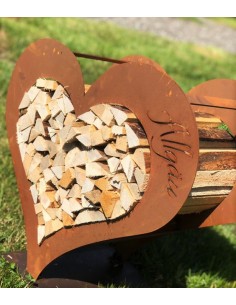 Kaminholzregale und Herzen Kleines Herz Kaminholzregal - Mit Aufschrift Allgäu - Höhe 51,5 cm Kaminholzregal in Herzform mit Auf 2