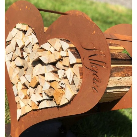 Kaminholzregale und Herzen Großes Herz Kaminholzregal - Mit Aufschrift Allgäu - Höhe 94 cm Kaminholzregal in Herzform mit Aufsch
