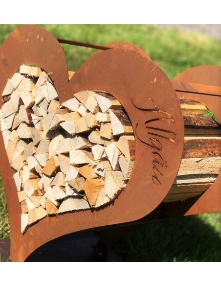 Kaminholzregale und Herzen Großes Herz Kaminholzregal - Mit Aufschrift Allgäu - Höhe 94 cm Kaminholzregal in Herzform mit Aufsch