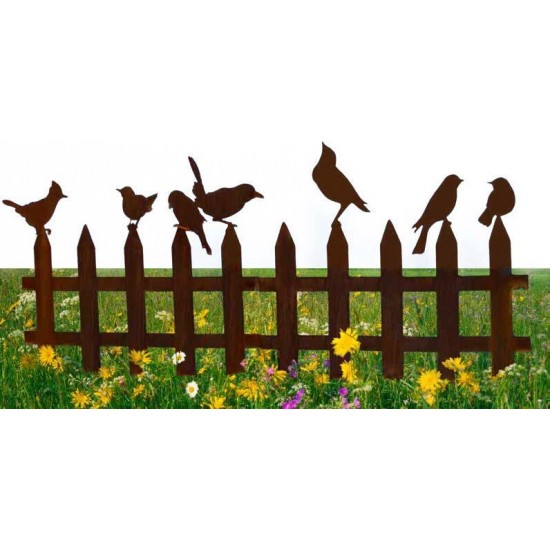 Vogel Deko Vogelzaun 100 cm breit 70 cm hoch  auf Platte, 3mm Stahl, Variante 2 
Vogelzaun mit 4 Vögel
3 mm Stahl
Breite pro 