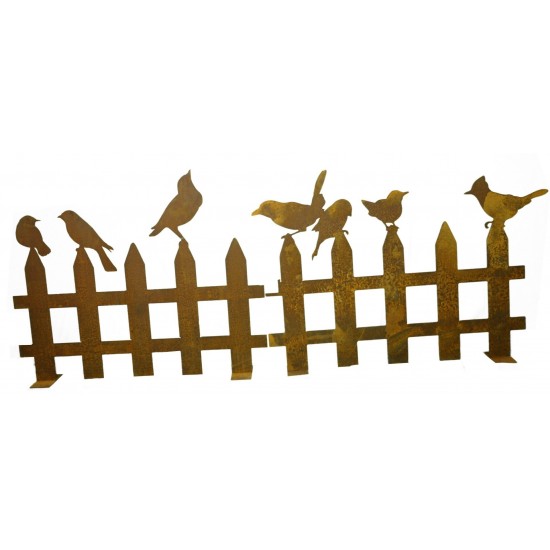 Vogel Deko Vogelzaun 100 cm breit 70 cm hoch  auf Platte, 3mm Stahl, Variante 2 
Vogelzaun mit 4 Vögel
3 mm Stahl
Breite pro 