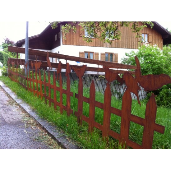 Vogel Deko Vogelzaun 100 cm breit 70 cm hoch  auf Platte, 3mm Stahl, Variante 2 
Vogelzaun mit 4 Vögel
3 mm Stahl
Breite pro 