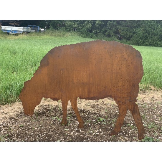 Schafherde - Deko Schafe groß mit Schäfer als Gartenfiguren Lebensgroßes Schaf grasend - Dekofigur mit Rohr zum Stecken - Höhe 7