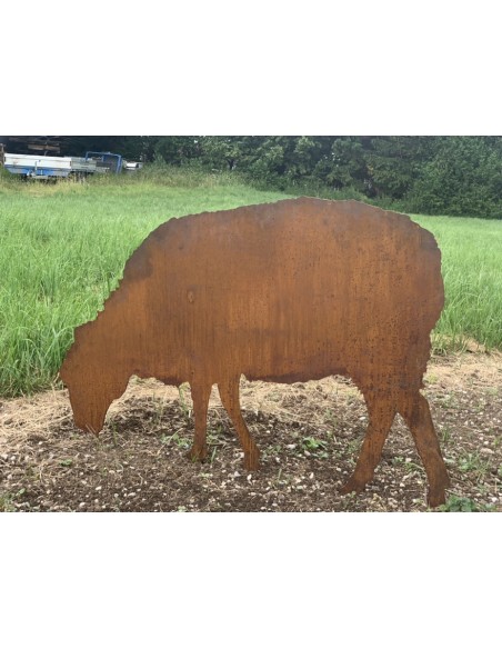 Schafherde - Deko Schafe groß mit Schäfer als Gartenfiguren Lebensgroßes Schaf grasend - Dekofigur mit Rohr zum Stecken - Höhe 7