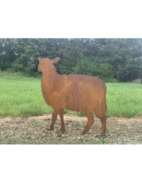 Schafherde - Deko Schafe groß mit Schäfer als Gartenfiguren Stehendes Schaf seitlich - mit Rohr für 12 mm Stab -  Höhe 96 cm 
H