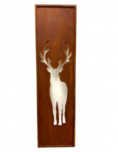 schmale Sichtschutzwand Metall mit Hirsch von vorne -Höhe 200 cm - Breite 55 cm 
Edelrost Sichtschutzwand mit Motiv Hirsc