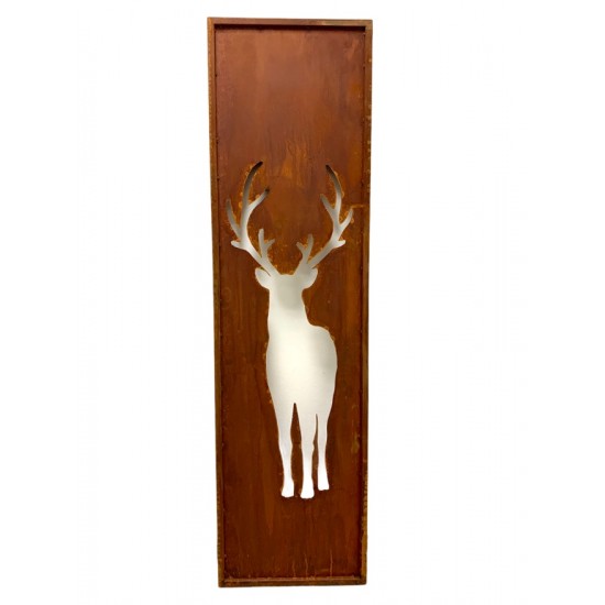 schmale Sichtschutzwand Metall mit Hirsch von vorne -Höhe 200 cm - Breite 55 cm 
Edelrost Sichtschutzwand mit Motiv Hirsc
